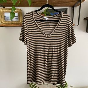 SPLENDID - BLACK AND TAN STRIPED V-NECK T-SHIRT